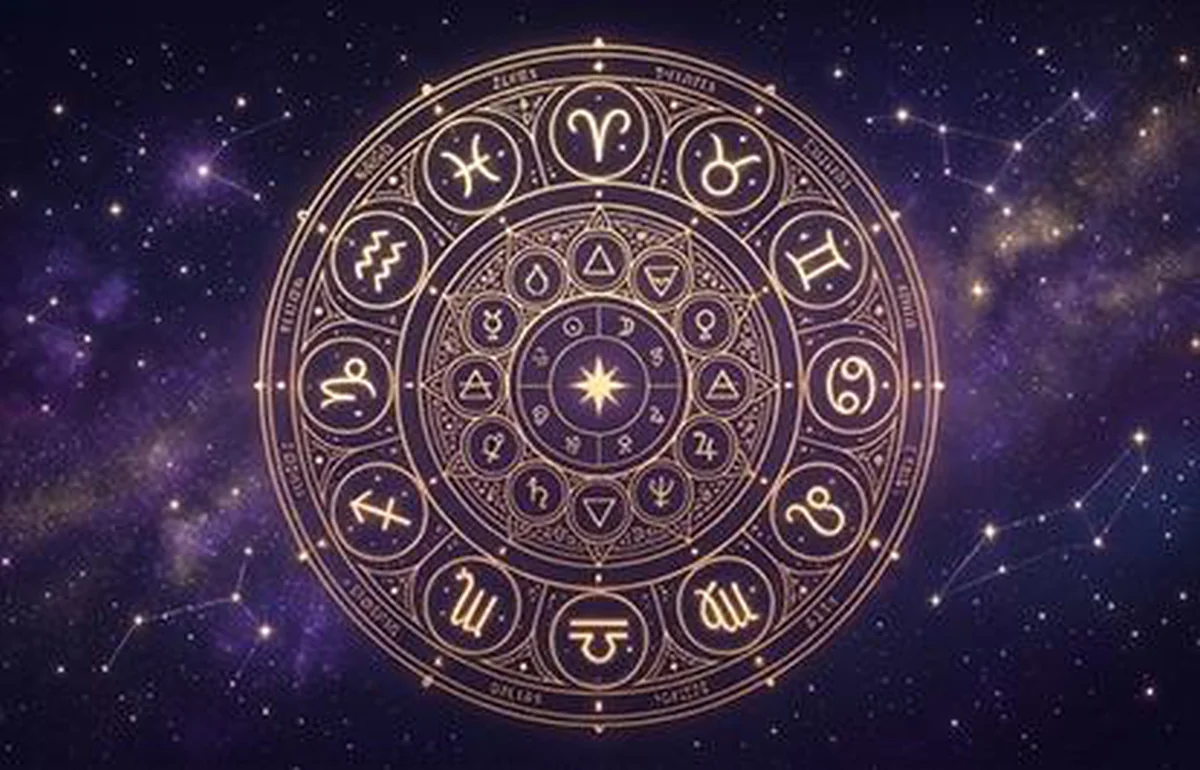 Roue astrologique représentant les signes du zodiaque et le thème natal